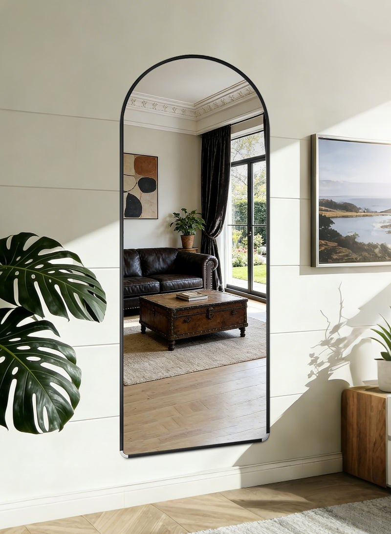 أركايوبتيركس مرآة بطول 120 × 30 سم مع قمة مقوسة وحواف مستديرة - للتثبيت على الحائط أو الإسناد على الحائط، إطار أسود لغرفة المعيشة وغرفة النوم وغرفة الملابس (أسود) - Image 4